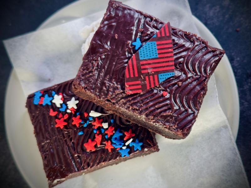 Rich chocolate brownies with colorful sprinkles