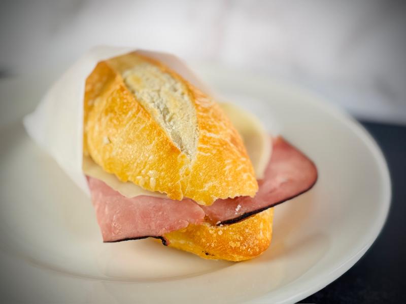 Ham and cheese sandwich on fresh roll